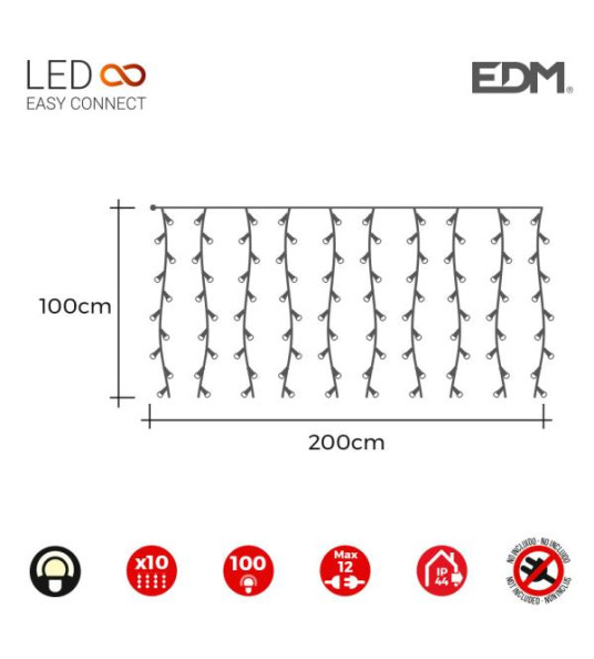 EASY-CONNECT CURTAIN 2X1M 100LED WHITE PROG