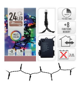 FAIRY LIGHTS 24 LED MULTICOLOUR 3AA 1.8/2.4M