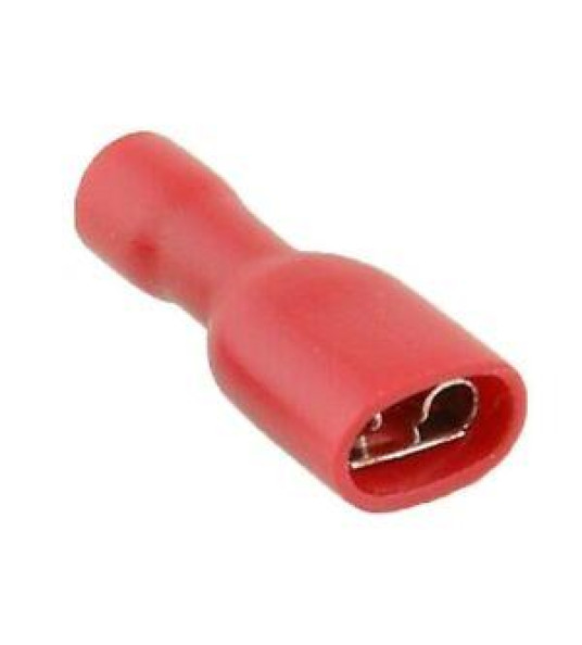 FEMALE SPADE TERMINAL 6.3MM RED FULLY INS