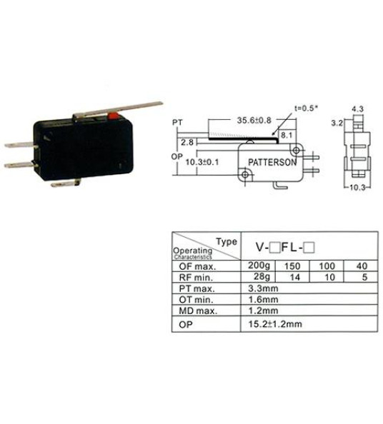 MICRO SWITCH MEDIUM LEVER 5A 220V