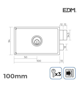 FIXED CYLINDER LOCK 50MM RIGHT EDM