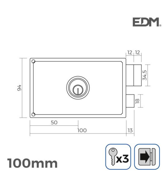 FIXED CYLINDER LOCK 50MM RIGHT EDM