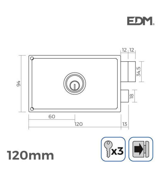 FIXED CYLINDER LOCK 60MM RIGHT EDM