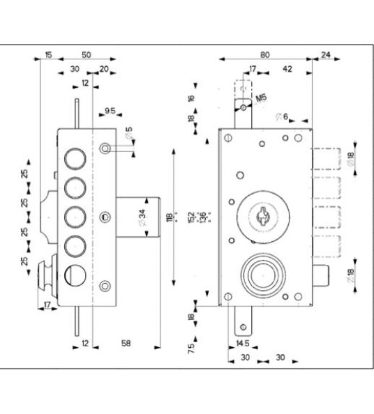 MOTTURA  418VD DOUBLE CYLINDER LOCK RIGHT