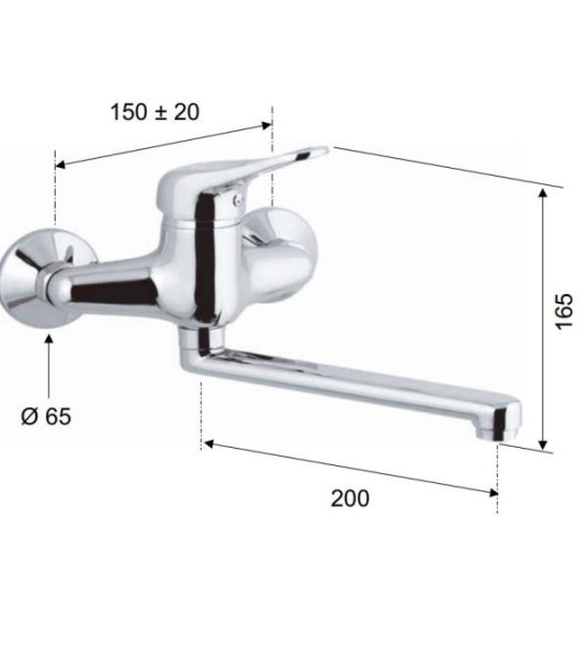 WALL SINK MIXER STRAIGHT BOTTOM SPOUT