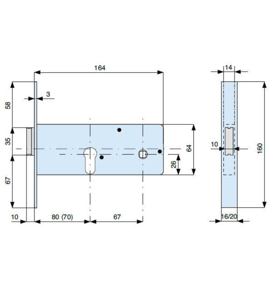 LOCK 70MM WITH EURO CYLINDER