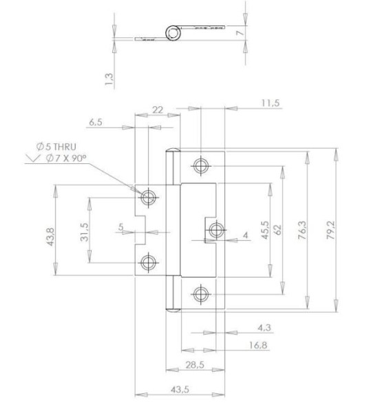 FLUSH HINGE 76X28X1.4MM BRASS PLATED