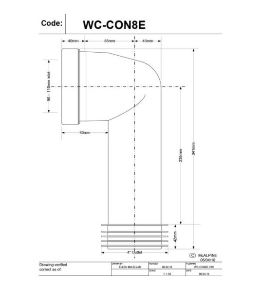 EXTENDED 90° WC CONNECTOR WC-CON8E