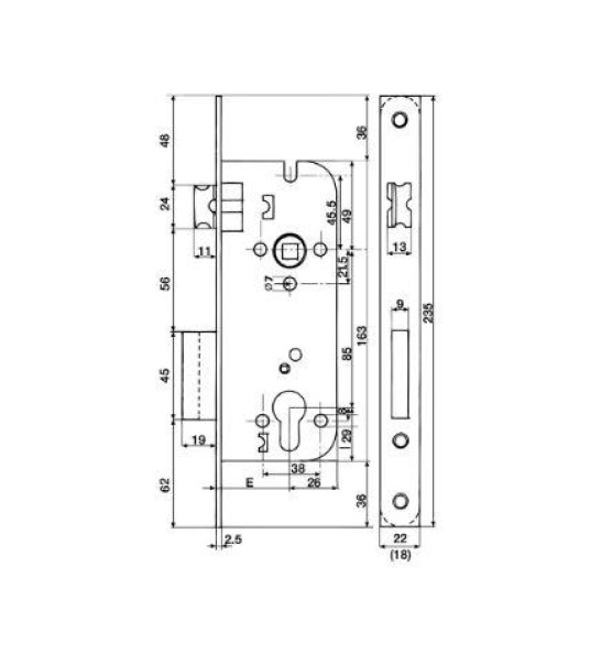 SINA MORTICE LOCK CHROME ROUND EURO 45MM