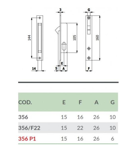 OMEC 356P1 HOOK LOCK FOR SLIDING DOOR
