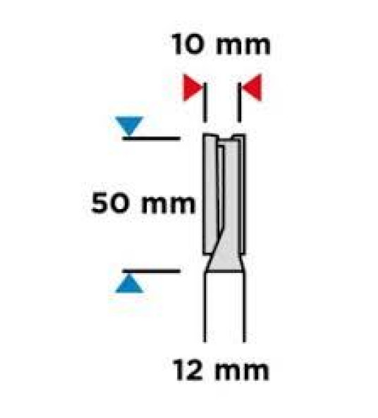 STRAIGHT ROUTER BIT 12MM SHAFT 10X50MM