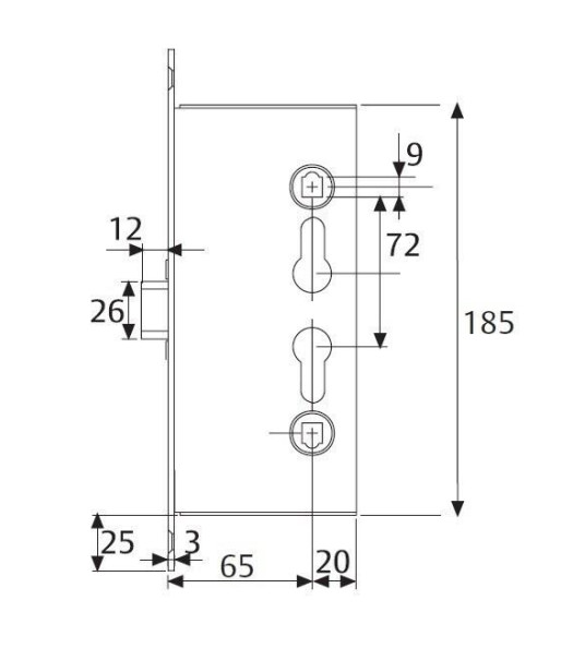 FIRE DOOR LOCK CISA CF60R 7/65/9MM ZN