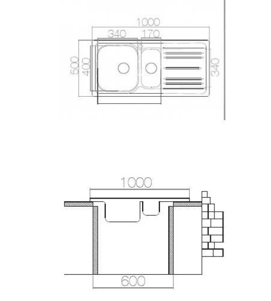 STAINLESS STEEL SINK 1.5B 1D 50X100MM +KIT STAINLESS STEEL SINK 1.5B 1D 50X100MM +KIT