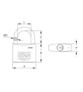 STAINLESS STEEL 50MM LONG SHACKLE PADLOCK 50MM IFAM