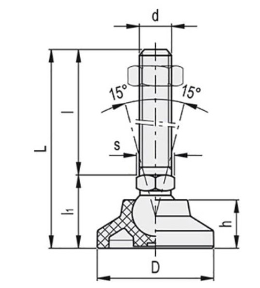 LEVELLING FOOT TILTING Ø40MM M10X98