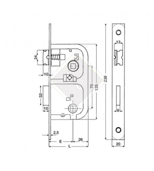 MORTICE LOCK E35 BRASS SQUARE