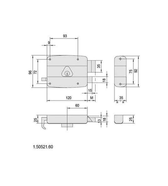 CISA FIXED CYLIDER LOCK 60MM RIGHT 50521-60-1