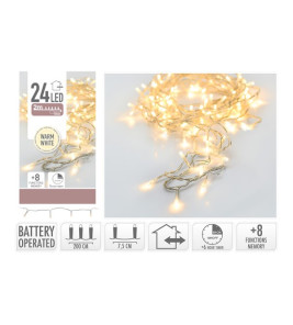 BATTERY FAIRY LIGHTS TRANSP WARM 24-LED 230CM