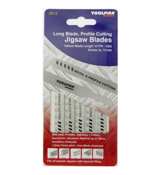 JIGSAW BLADES STEEL JB13 21TPI 100MM 5PCS