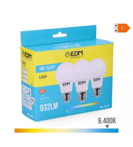 LAMP E27 10W 6400K 932LM 3PC VALUE PACK
