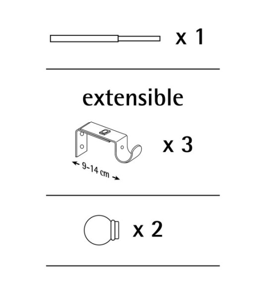EXTENDABLE CHROME CURTAIN ROD 110-200CM