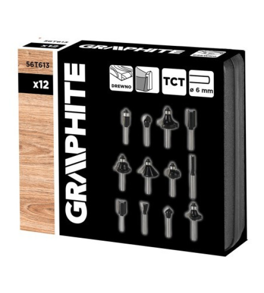 ROUTER BIT SET 6MM 12PC GRAPHITE
