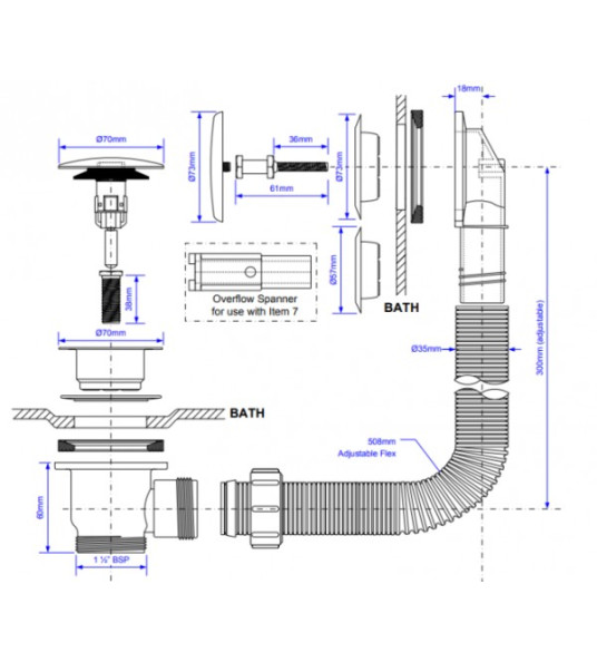 CLIK CLAK WASTE & OVERFLOW FOR BATH