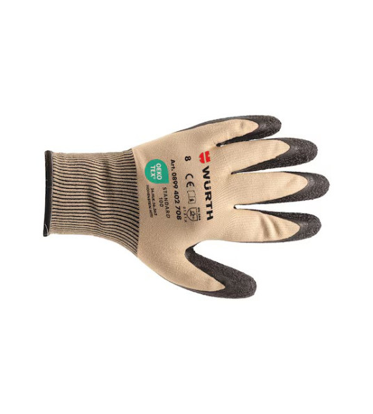 GLOVES 8 BROWN LATEX COATED WURTH