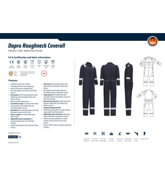 DAPRO ROUGHNECK FR BOILER SUIT EU54 (L) BLUE DAPRO ROUGHNECK FR BOILER SUIT EU54 (L) BLUE