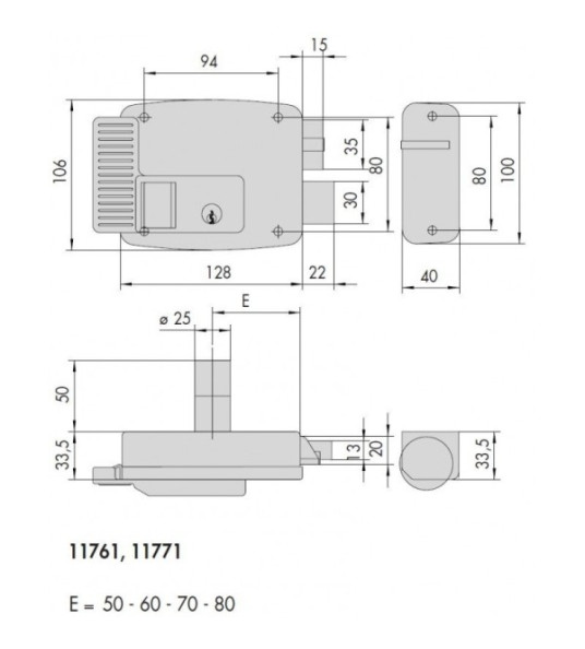 CISA 11761-60-1 FIXED CYLINDER ELECTRIC GATE LOCK