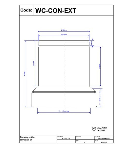 STRAIGHT WC CONNECTOR 133MM WC-CON-EXT
