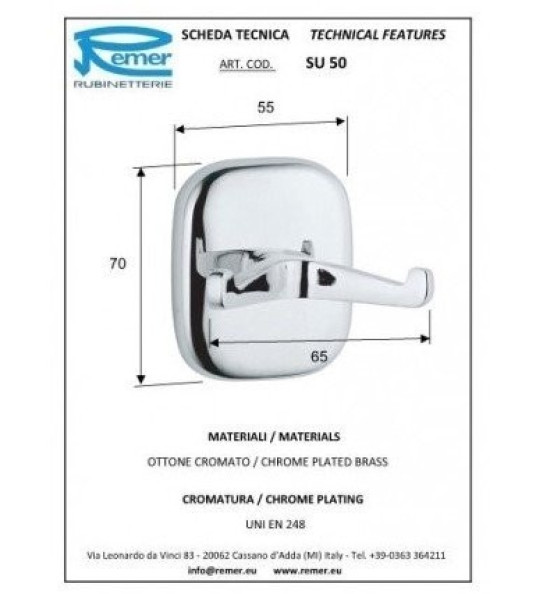 CHROME COAT HOOK REMER SU50CR