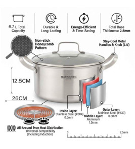 HAUSBERG S/S HONEYCOMB POT 26CM 6.2L