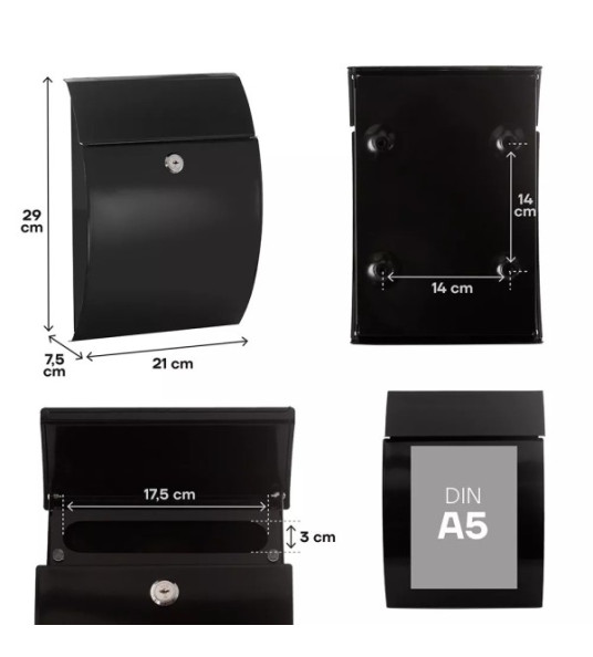 ARREGUI GALAN STEEL LETTER BOX BLACK