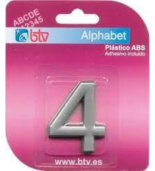 NUMBER 4 SILVER 40MM ABS BLISTER