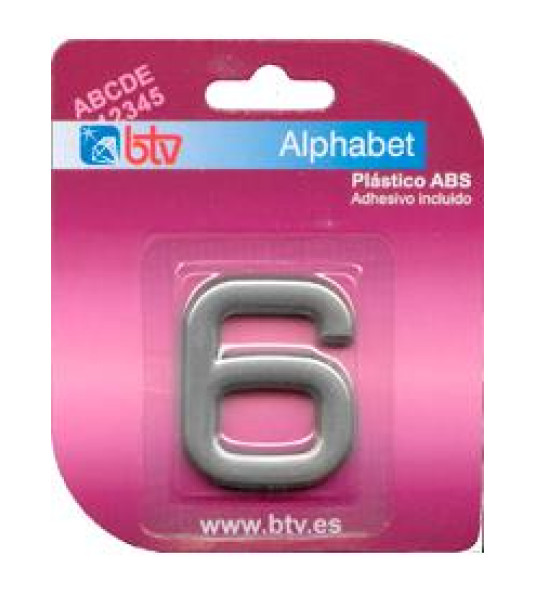 NUMBER 6 SILVER 40MM ABS BLISTER