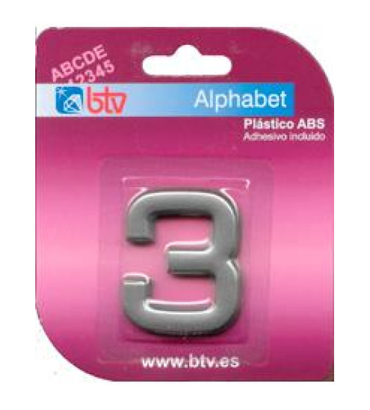 NUMBER 3 SILVER 40MM ABS BLISTER