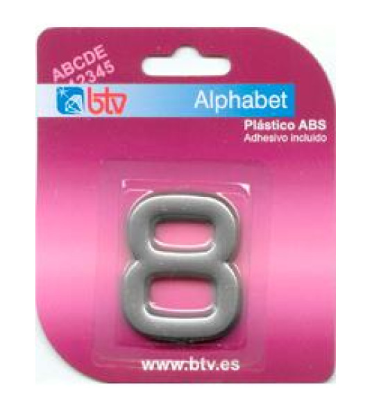NUMBER 8 SILVER 40MM ABS BLISTER