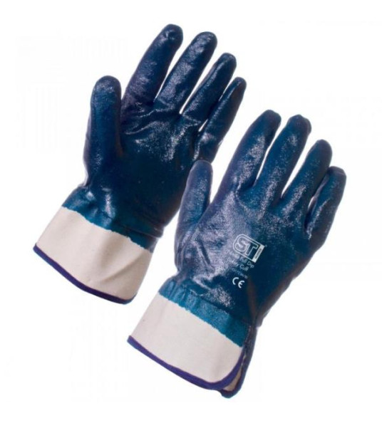 BLUE NITRILE COATED GLOVES HARD CUFF
