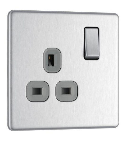 SOCKET 13A 1G BRUSHED STEEL NEXUS FLATPLATE