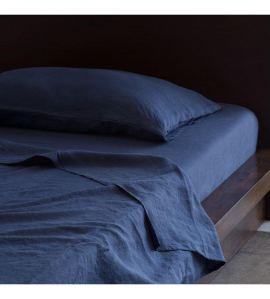 COTTON BED SHEET SET SINGLE NAVY BLUE