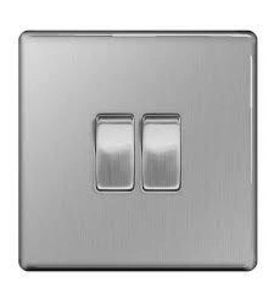SWITCH 2G 2W BRUSHED STEEL FLATPLATE
