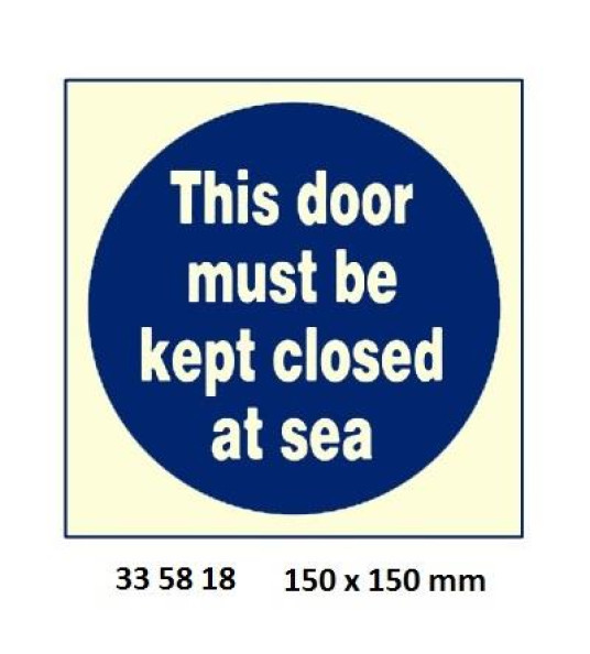 IMO SIGN DOOR CLOSED AT SEA 150X150MM