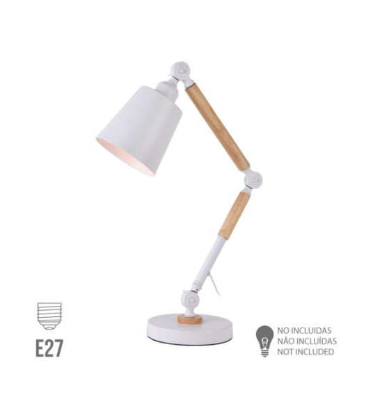 VINTAGE DESK LAMP E27 WOOD/METAL WHITE