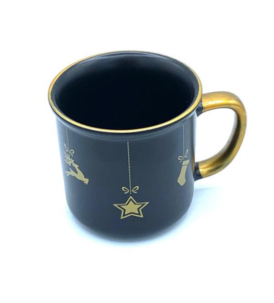 BLACK MUG WITH GOLD XMAS DECORATIONS