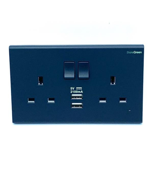 SOCKET 2G 13A 1 USB-A 1 USB-C  BLACK BROADWAY