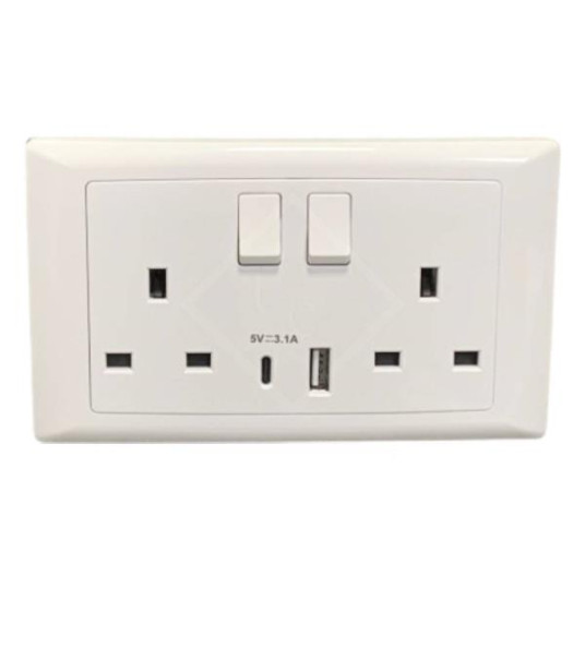 DOUBLE SOCKET 13A WITH USB-A & USB-C FOXGLO