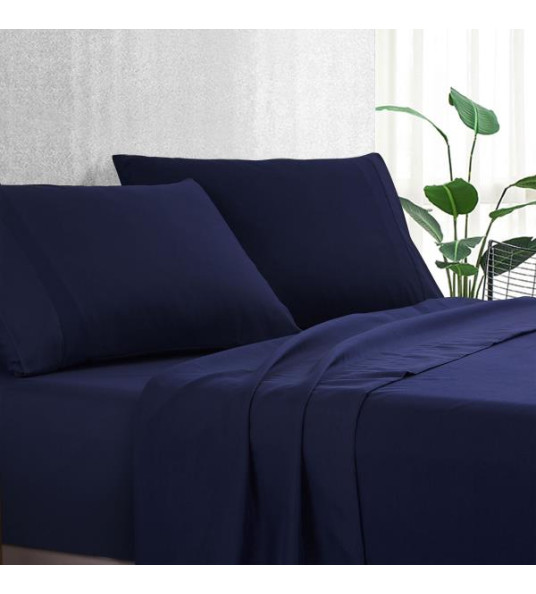 COTTON BED SHEET SET DOUBLE NAVY BLUE