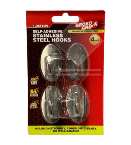 DEKTON GECKO GRIP STAINLESS STEEL HOOKS 4PCS