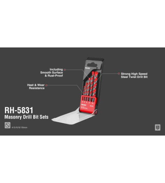 MASONRY DRILL BITS 4-5-6-8-10MM RONIX